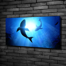Cuadro Decorativo de Salón Impreso Sobre Lienzo 100x50 Dos tiburones