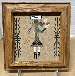 Navajo Sand Art Painting Kachina Yei Signed By Johnson Native American Indian L - Picture 1 of 4