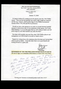 FAN LETTER RESPONSE- BOB OLDIS:  1964 PHILADELPHIA PHILLIES, BAS CERTIFIED - Picture 1 of 2