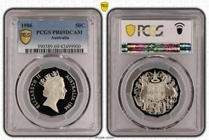 1986 AUSTRALIAN FIFTY CENT 50c PCGS HIGH GRADED UNC PR69DCAM - Picture 1 of 3