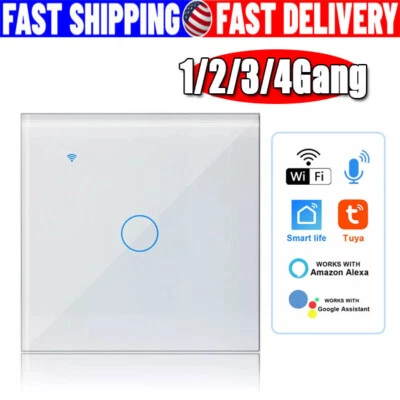 1/2/3/4 Gang WiFi Smart Wall Touch Light Switch Glass Panel For Alexa/Google APP - Image 1 of 4