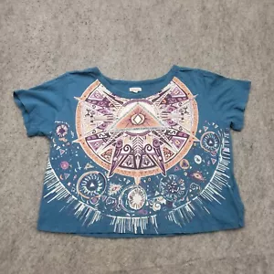 Ecote Shirt Womens Large Blue Cropped Short Sleeve Basic Casual Boho Ladies - Picture 1 of 9