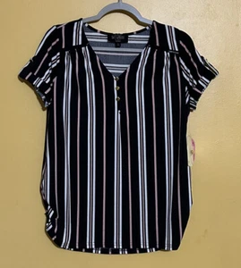 SWEET WANDERER Maternity Short Sleeves Shirt Top Blouse Size Medium Striped - Picture 1 of 8