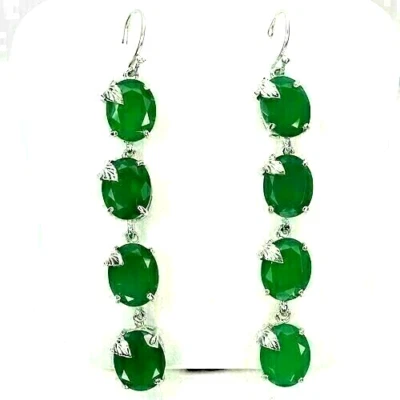 Pendientes de plata aventurina verde gemas naturales genuinas diseño de gota de ley sólida Foto 1 de 4