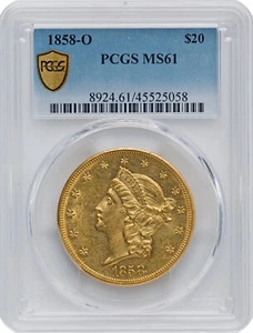 1858-O LIBERTY HEAD $20 PCGS MS 61 - Picture 1 of 4