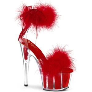 Pleaser ADORE-724F Damen-Sandale, Erwachsene, 7" Marabou-Pelz Knöchelmanschette. Rot - Bild 1 von 1