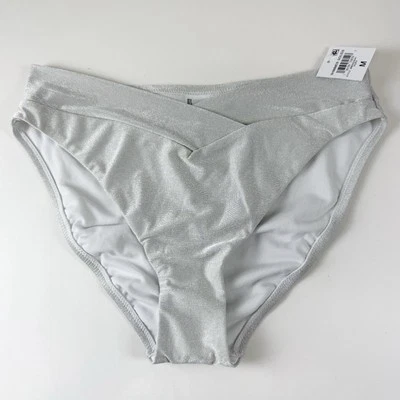Parte inferior de bikini Bar III para mujer mediana marfil plata brillante sólidos metálicos nueva con etiquetas Foto 1 de 4