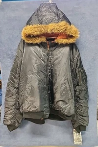 Chaqueta de vuelo Jordan Craig negra MA-1 militar de piel sintética con capucha 5XL Y2K NUEVA CL15 - Imagen 1 de 4