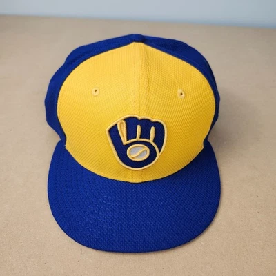 New Era Brewers Fitted Hat 7 7/8 Blue Gold Diamond Era 10757950 MLB Cap - Image 1 of 4