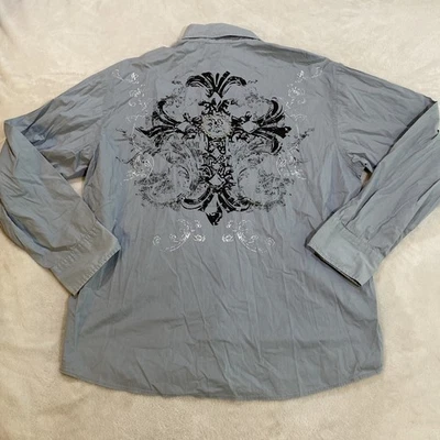 Camisa informal bordada gris Roar for Buckle para hombre 2XL manga larga con botones Foto 1 de 4