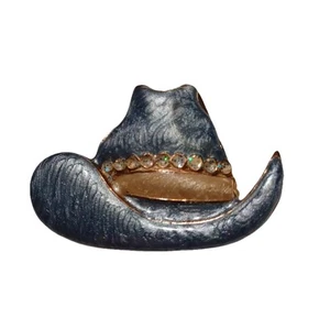 Western Mates Hand Painted Blue Enamel 18k Gold Plated Cowboy Hat Pin Brooch - Picture 1 of 2