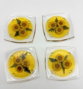 Acrylic Pressed Flower Mid Century Footed Coasters - Picture 1 of 3
