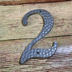 Traditional Silver Hammered Metal 3 1/4” House Mailbox Number 2 - Picture 1 of 4