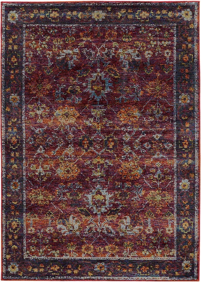 Red Petals Vines Rings Leaves Bordered Area Rug 7153A - Aprx 3' 3" x 5' 2" - Image 1 of 1