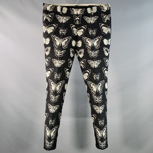 Pantaloni eleganti ALEXANDER MCQUEEN taglia 38 nero grigio farfalla misto lana cotone