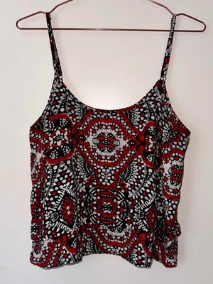VOLCOM Red, Black & Grey Patterned Lightweight Crop Singlet Top | Size S (10) - Image 1 of 4