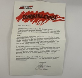 Nintendo NES Dragon Warrior Nintendo Power Congratulations! Promo Letter Insert