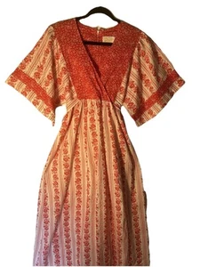 Vintage Deena Styled In California rot weiß Boho Blumen Kleid Strand Boho Krawatte - Bild 1 von 10