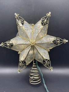 Topper de árbol vintage Kurt Adler conchas capiz adornadas en oro de 10 luces 6 puntos - Imagen 1 de 12