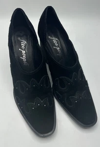 $178 Free People Alamo Botines Talla 37 Negro Gamuza Tacones Occidentales Zapatos Botas - Imagen 1 de 6