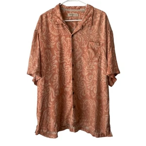 Tommy Bahama Hombres Talla XXL Seda Floral Tropical Salmón Clr Manga Corta Informal Top - Imagen 1 de 6