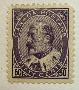 Canada #95 1903 50c viola Edoardo VII zecca incernierata/VF; $1.500 UCV - Foto 1 di 3