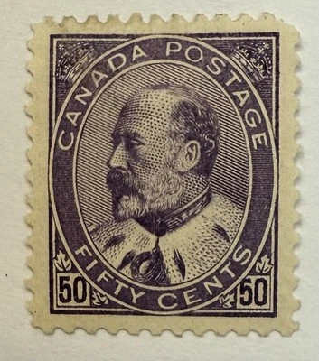 Canada #95 1903 50c purple Edward VII Mint Hinged/VF;  $1,500 UCV - Image 1 of 3