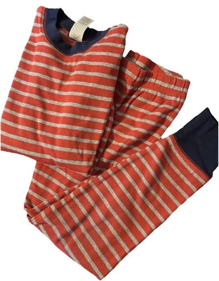Mini Boden Boys Orange And Gray Blue Trim Striped Two Piece Pajama Set Size 8Y - Image 1 of 4
