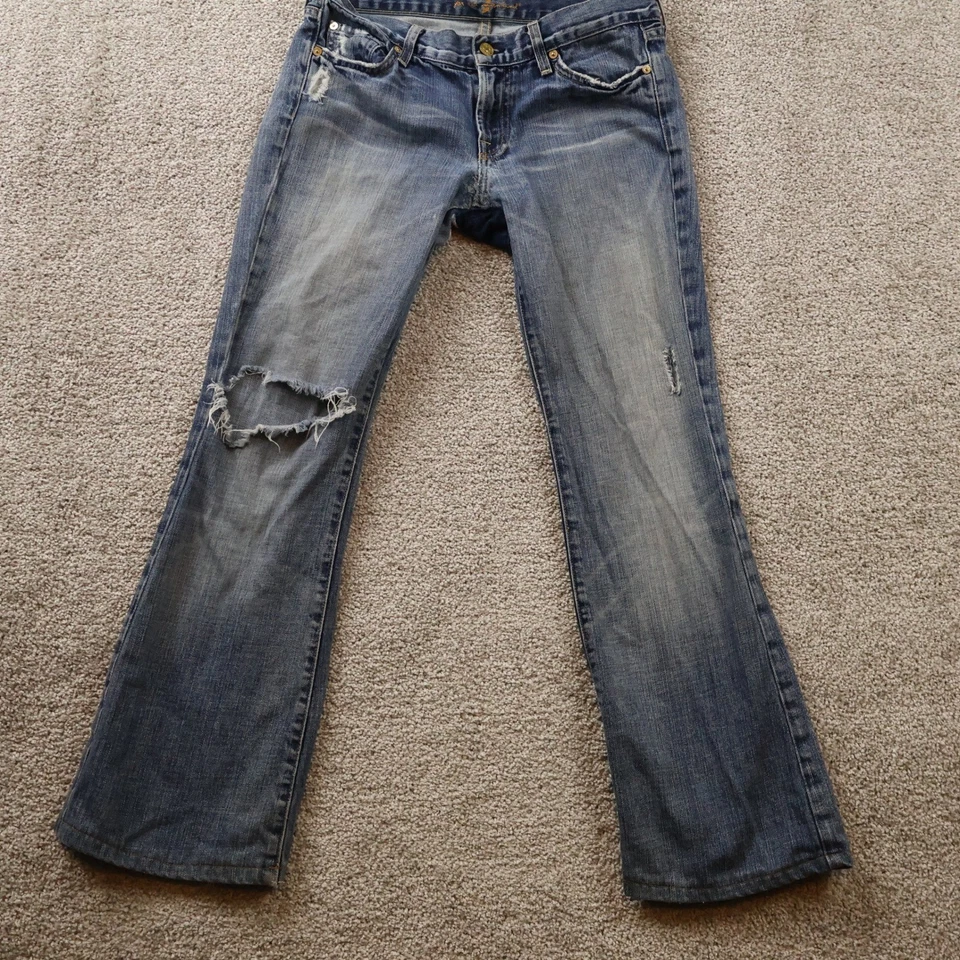 Seven For All Mankind Jeans Womens 28 low rise flared Distressed patch 32X29 - Image 1 of 4