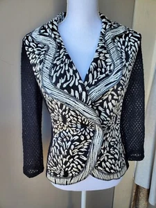 Alberto Makali Blazer Jacket Womens Small Black White Abstract Open Knit Back - Picture 1 of 14