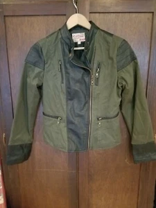 Olive And Black Motorcycle Jacket By Dollhouse Size Small - Picture 1 of 7