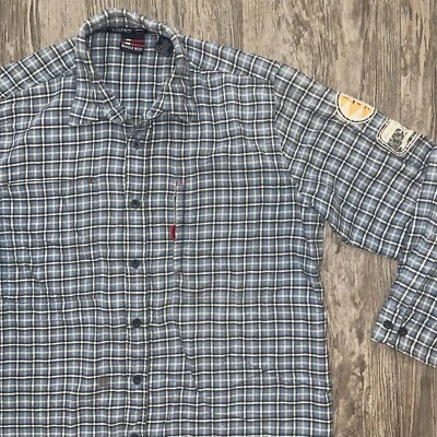 Vintage Bugle Boy Button-Up Long-Sleeve Flannel With Arm Patches Size Large - Image 1 of 4