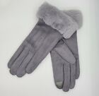 Womens Soft Warm Suede Gloves - Gray