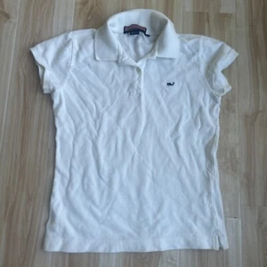Vineyard Vines Girls Whale Swirl Pique Club Polo Preppy Girls SMALL White - Picture 1 of 3