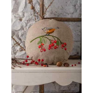 Anchor stamped cushion with cushion back satin stitch kit linen "Vintage Birds R - Picture 1 of 3