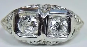 Antique Art Deco Diamond Engagement Ring 18K White Gold Ring Size 7.25 UK-O - Picture 1 of 12