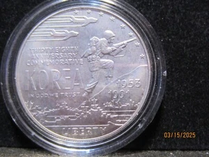 Capsuled Commemorative 90% Silver Dollar $1 No box/COA 1991 D Korea 38th BU - Picture 1 of 2