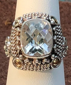 Handwerklich handgefertigter balinesischer Sterling/18K 4,00 ct weißer Topas Damenring Größe 8 - Bild 1 von 24