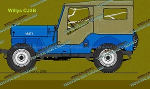 CANVAS SOFT TOP FOR JEEP WILLYS CJ3B 1953-1968 WITH DOOR COVERS|DOOR SKINS - Picture 1 of 15