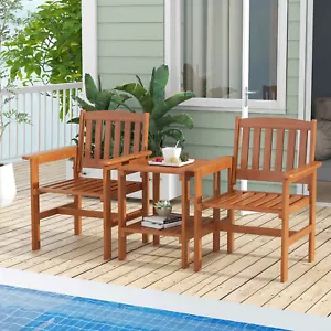 3 PCS Patio Bistro Table and Chairs Set w/ Umbrella Hole for Garden Poolside - Picture 1 of 9