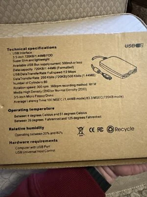 USB ￼Portable Diskette Floppy Drive￼ OPEN BOX CD ROM - Image 1 of 3