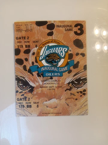 1995 JACKSONVILLE JAGUARS HOUSTON OILERS INAUGURAL GAME 3 Football TICKET seat 8 Cover