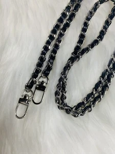 Bag Chain Strap Replacement Crossbody Handbag Purse DIY 48” silver Black Leather - Picture 1 of 2
