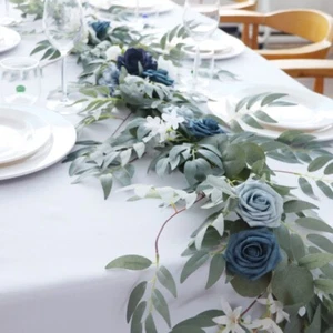 180cm Kunst Blumen Läufer Rose Girlande Pflanze Rebe Bankett Hochzeit Esszimmer - Bild 1 von 18