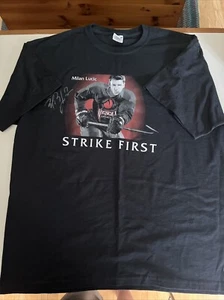 Milan Lucic Boston Bruins Autographed “Strike First” Shirt. Size XL. Excellent! - Picture 1 of 5