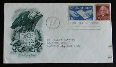 Special Delivery 20 cents Scott# E20 FDC with Scott# 1062, Oct 13, 1954 - Image 1 of 2