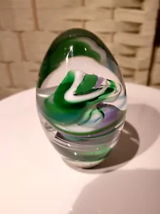 Green Purple Swirl Glass Paperweight Signed 1690 B58 - Picture 1 of 12
