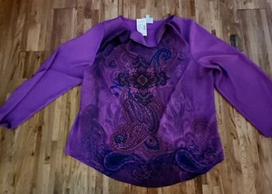 NWT PLUS SZ XL WOMEN'S FASHION BUG Paisley purple Silky blouse - Picture 1 of 9