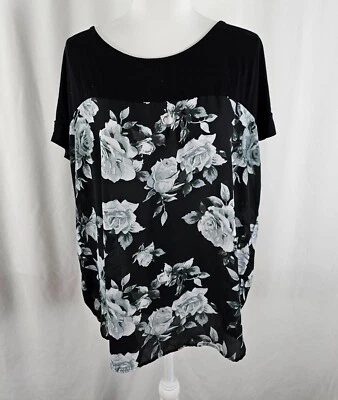 Alyx Womens Top Black Grays Floral Polyester Rayon Spandex Short Sleeve 2XL - Image 1 of 4