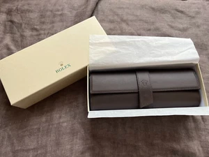 Authentic Rolex 3 Watch Saddle Brown Leather Travel / Case / Pouch Roll - Picture 1 of 24